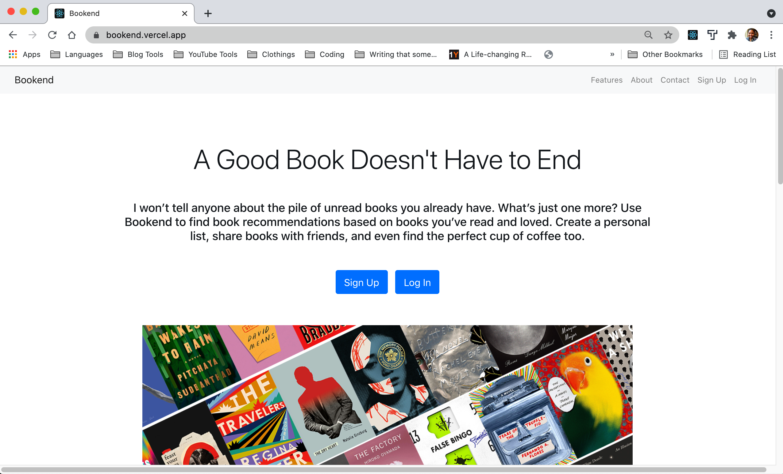 Screenshot of bookend landing page