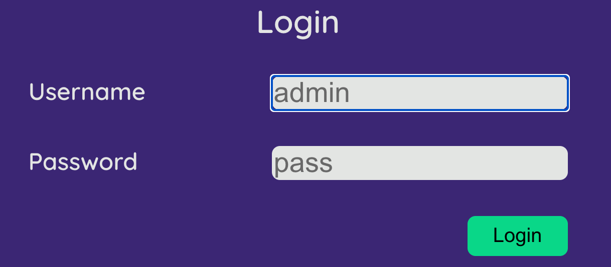 Up close screenshot of spaced repetition log in form with purple background and white input boxes.
